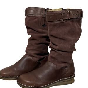 Dr Martens Slouch Mid Calf Boots Women's 6.5 Brown Leather Buckle AirWair